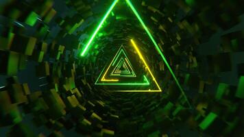 Yellow and Green Neon Sci-Fi Triangular Tunnel Background VJ Loop 4K video