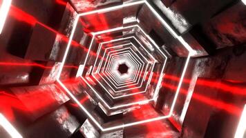 Red and White Hexagonal Sci-Fi Tunnel With Neon Lights Background VJ Loop l 4K video
