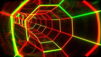 Red Green and Orange Neon Octagonal Torus Tunnel Background VJ Loop l 4K video