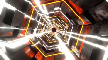 Orange and White Hexagonal Sci-Fi Tunnel With Neon Lights Background VJ Loop l 4K video
