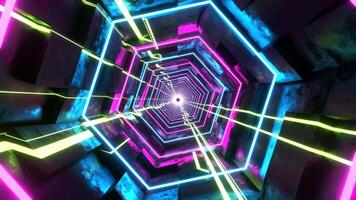 Cyan Pink and Light Green Hexagonal Sci-Fi Tunnel With Neon Lights Background VJ Loop l 4K video