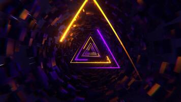 Purple and Orange Neon Sci-Fi Triangular Tunnel Background VJ Loop 4K video