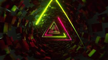 Light Green and Pink Neon Sci-Fi Triangular Tunnel Background VJ Loop 4K video