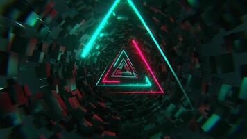 Turquoise and Pink Neon Sci-Fi Triangular Tunnel Background VJ Loop 4K video