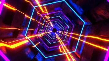 Orange and Purple and Blue Hexagonal Sci-Fi Tunnel With Neon Lights Background VJ Loop l 4K video
