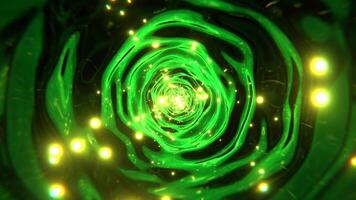 Green and Yellow Metallic Tunnel With Neon Particles Background VJ Loop l 4K video