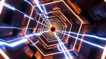 Lighting Blue and Yellow Hexagonal Sci-Fi Tunnel With Neon Lights Background VJ Loop l 4K video
