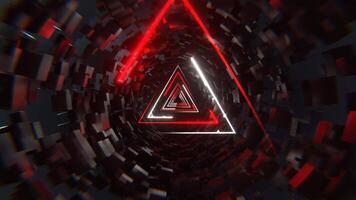 Red and White Neon Sci-Fi Triangular Tunnel Background VJ Loop 4K video