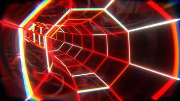 Red White and Orange Neon Octagonal Torus Tunnel Background VJ Loop l 4K video
