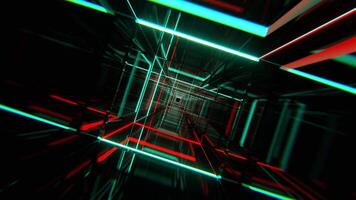 Red and Turquoise Square Neon Tunnel Background VJ Loop l 4K video