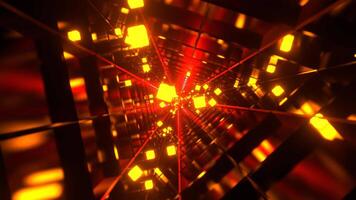Red and Orange Sci-Fi Triangular Tunnel With Neon Cubes Background VJ Loop l 4K video
