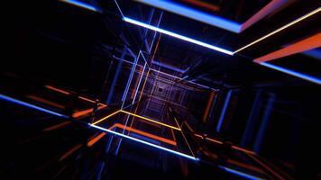 Light Blue and Orange Square Neon Tunnel Background VJ Loop l 4K video