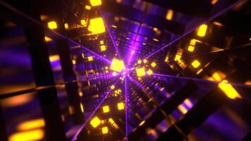 Purple and Orange Sci-Fi Triangular Tunnel With Neon Cubes Background VJ Loop l 4K video