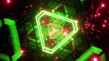 Rosa e verde néon partícula triângulo túnel fundo vj ciclo eu 4k video
