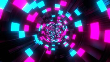 Cyan and Pink Sci-Fi Tunnel With Neon Squares Background VJ Loop l 4K video