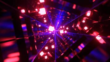 Blue and Light Red Sci-Fi Triangular Tunnel With Neon Cubes Background VJ Loop l 4K video
