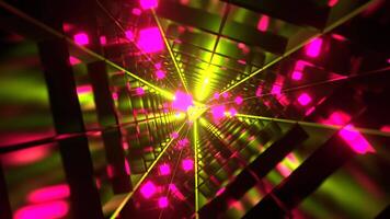 Light Green and Pink Sci-Fi Triangular Tunnel With Neon Cubes Background VJ Loop l 4K video