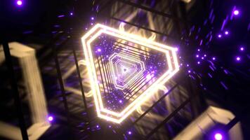Light Yellow and Purple Neon Particle Triangle Tunnel Background VJ Loop l 4K video