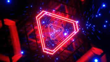 Red and Blue Neon Particle Triangle Tunnel Background VJ Loop l 4K video