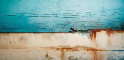 Dirty old wall with smudges, rust, cracks and paint residues, grunge texture, generated by AI. photo
