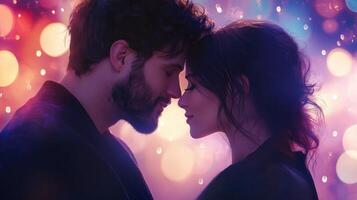 closeup couple kissing on city background. photo