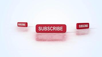 3D Red Subscribe Buttons on a Reflective Floor. 3D Animation Render 4K video