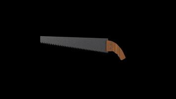 Hand Saw Rotating on a Transparent Background. Seamless Loop. Wooden Handle. 4K video