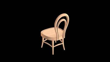 Stylized Wooden Chair Rotating on a Transparent Background. Seamless Loop. 4K video