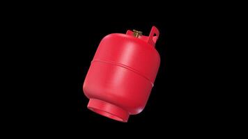 Realistic Red Gas Cylinder Rotating on a Transparent Background. Seamless Loop. 4K video