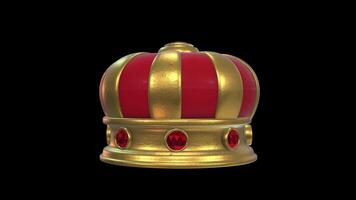 Golden Crown with Gemstone Rotating on a Transparent Background. Seamless Loop. 4K video