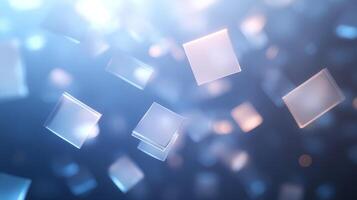 Floating translucent squares in serene blue abstract background photo