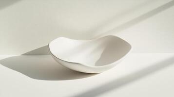 white ceramic bowl with minimalist design is elegantly displayed on light background photo