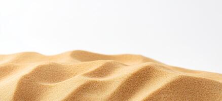 Golden sand dunes against white background create minimalistic scene photo