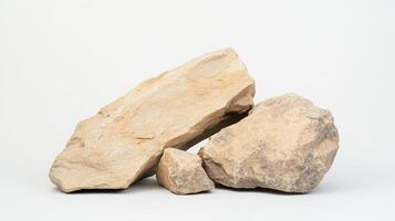 Three beige rocks of varying sizes on plain background, showcasing natural texture photo