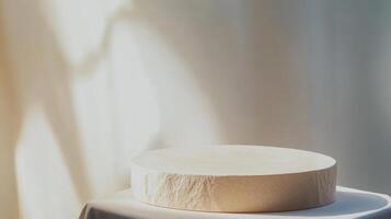 round white podium on simple and minimal background with soft lighting photo