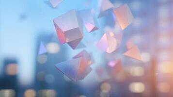 Floating geometric shapes in dreamy abstract background photo