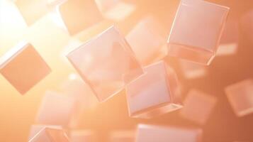 Floating translucent cubes in warm, glowing abstract background photo