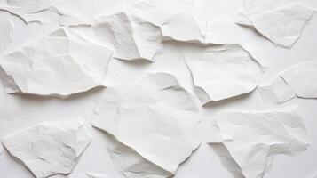 White torn paper pieces scattered on textured surface, creating minimalist and abstract background photo