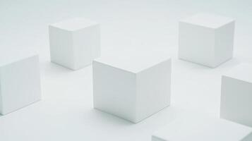 Minimal white 3D cubes on clean geometric background, creating simple and modern aesthetic photo