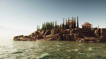 Exploring the ancient ruins of a Roman temple by the serene waterside video