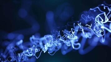 Bright blue glowing light trails swirling and flowing dynamically in a dark, futuristic design backdrop video