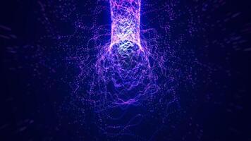 Abstract tunnel of glowing purple dots forming a vortex-like design, futuristic digital visualization in a dark background, with a vibrant color palette video