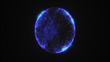 Bright blue sphere with a cosmic texture, floating against a dark background, suggesting a celestial body or energy source in deep space video