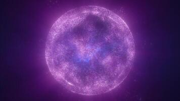 Glowing purple sphere with a cosmic texture on a dark background, resembling a star or energy source in deep space video