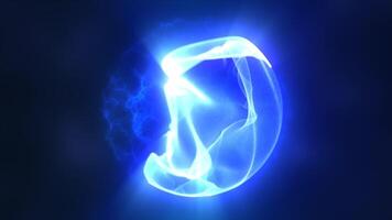 Glowing blue energy sphere with fluid patterns in a dark abstract space futuristic background video