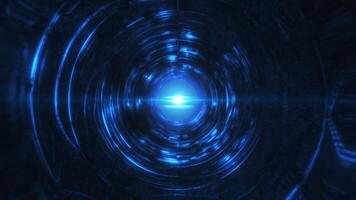 A futuristic tunnel with blue light radiating from the center, giving a cyberpunk and high-tech ambiance with glowing, circular energy waves background video