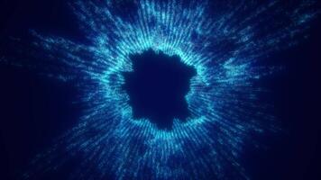 Electric blue data burst with intricate energy pathways radiating from a dark center, symbolizing futuristic technology and digital innovation video