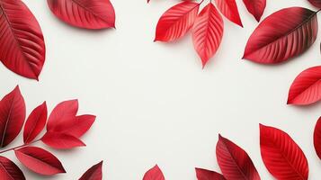 Red leaves border frame autumn decoration on white background photo