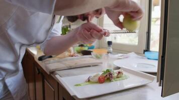 Chef Is Grating Lemon Onto A Second Course Food Octopus Fish video