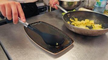 Plating of Macaroni Pasta with Lime Parsley and Shrimp Cream video